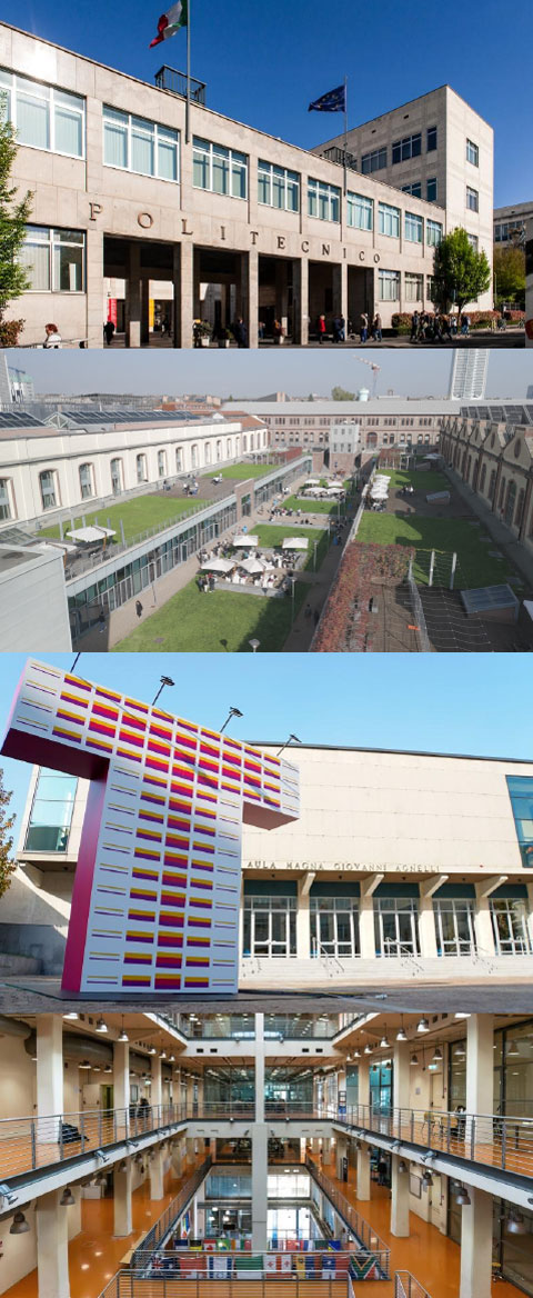 Esterni e interno del Politecnico di Torino: Corso Duca degli Abruzzi, ampliamenti campus, Lingotto.